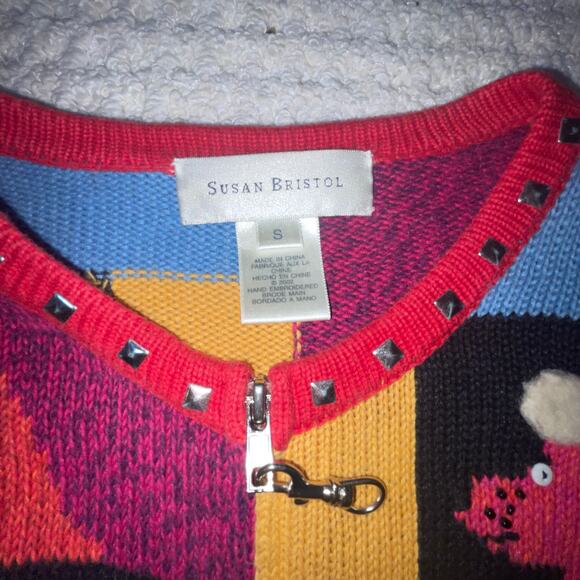 Fun Colorful Patchwork Colorblock Dog Susan Bristol Cotton Appliqué Sweater S - Picture 5 of 9